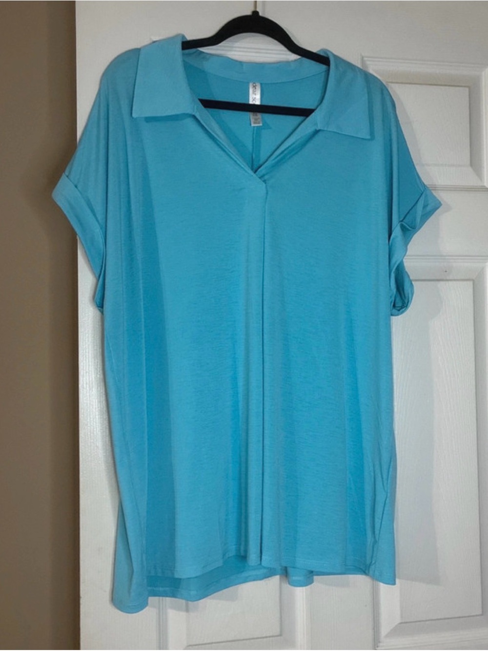 Scarlett Light Blue V-Neck Collared Tunic Top